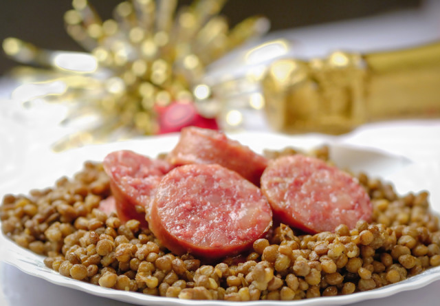 New Year Italy lentils cotechino Marzia Giacobbe shutterstock_208581928