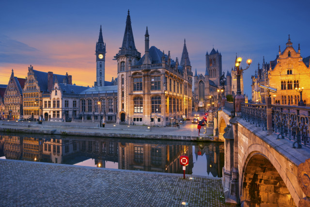 Belgium Ghent Graslei blue hour Rudy Balasko shutterstock_282874625