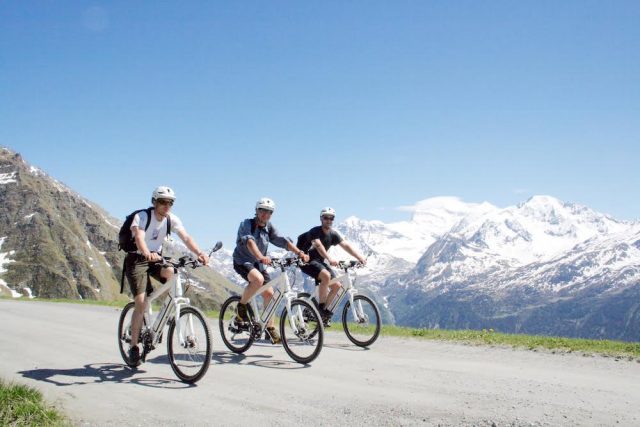 L2F May 17 pic Europe Alps mountain biking Switzerland Verbier 3 cyclists