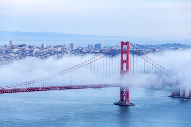 olden Gate Bridge with low fog, San Francisco