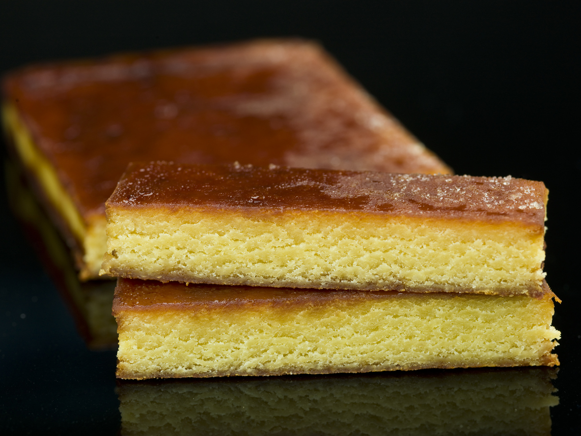 Toasted Egg Yolk Christmas Turron Candy on black background (this picture has been taken with a Hasselblad H3D II 31 megapixels camera)