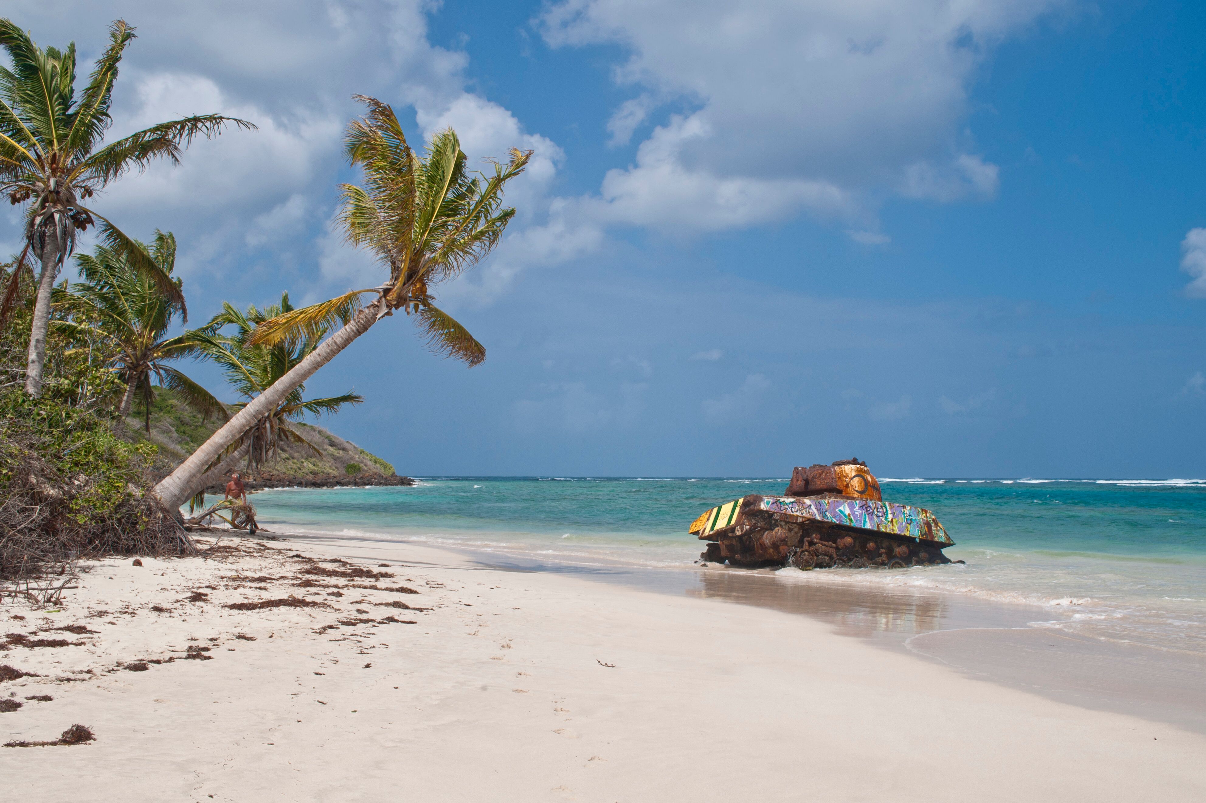 L2F May 19 pic Puerto Rico dining travel book Vieques beach with tank