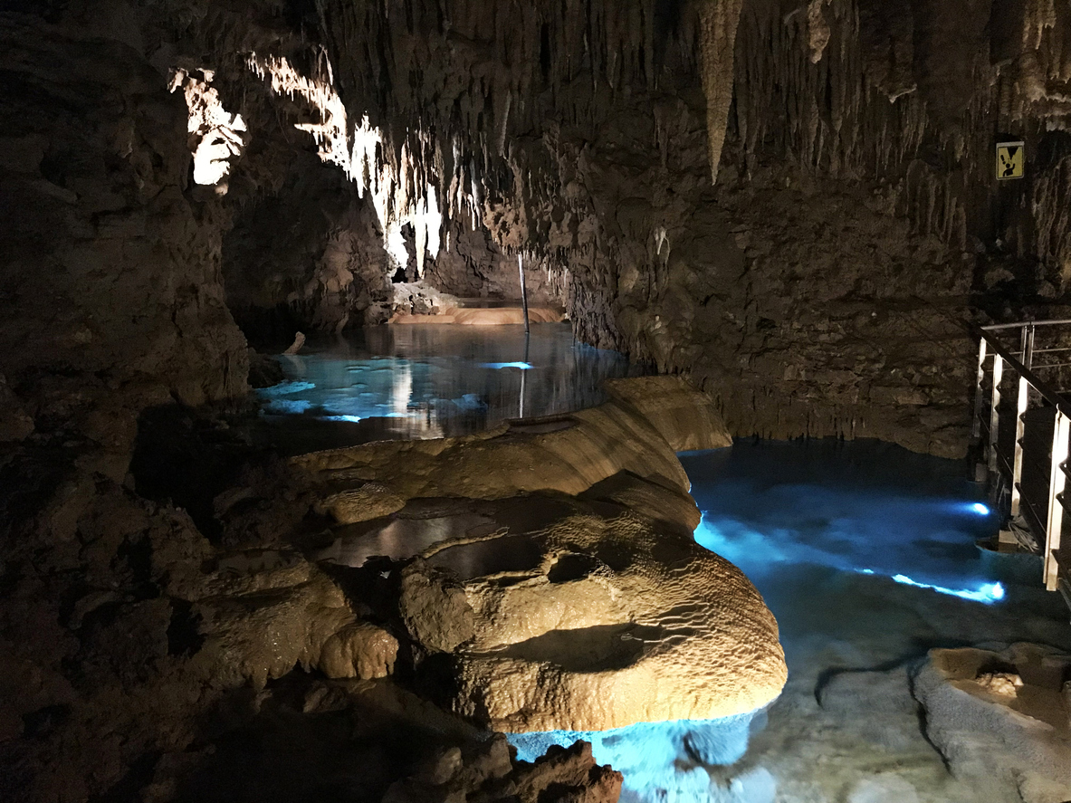 Okinawa, Japan - March 21, 2018: Gyokusendo Cave the second biggest cave system in Japan. It formed over 300,000 years, total length is about 5 km but just less than 1 km is open to the public.