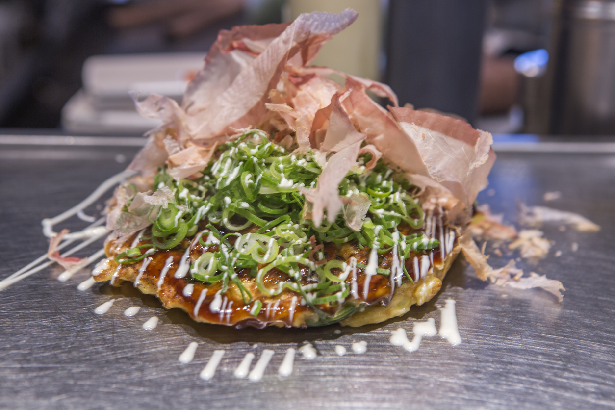 traditional japanese okonomiyaki dish served at kyoto japan